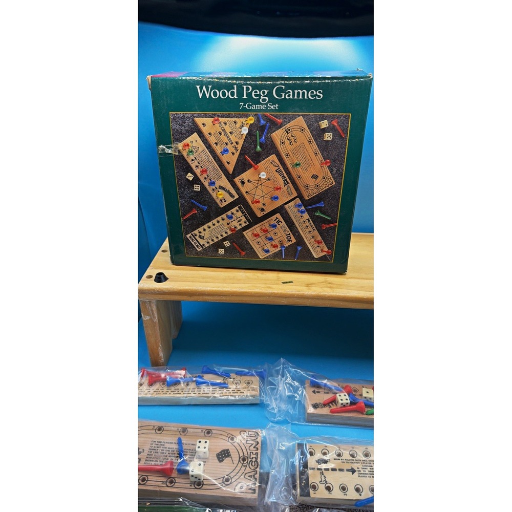 Wood Peg Games 7-Game Set Wooden Peg Travel Classic games Only 2 have been used